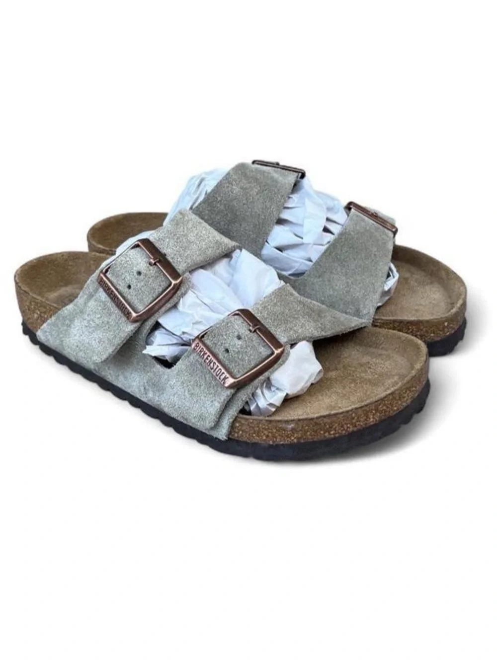 Birkenstock Arizona Taupe Suede Soft Footbed Sandals EU 38 US Women’s 7 Regular